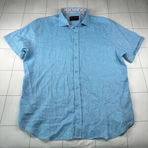 Robert Graham Shirt Mens 3XL Blue Linen Short Sleeve Tailored Modern Americana